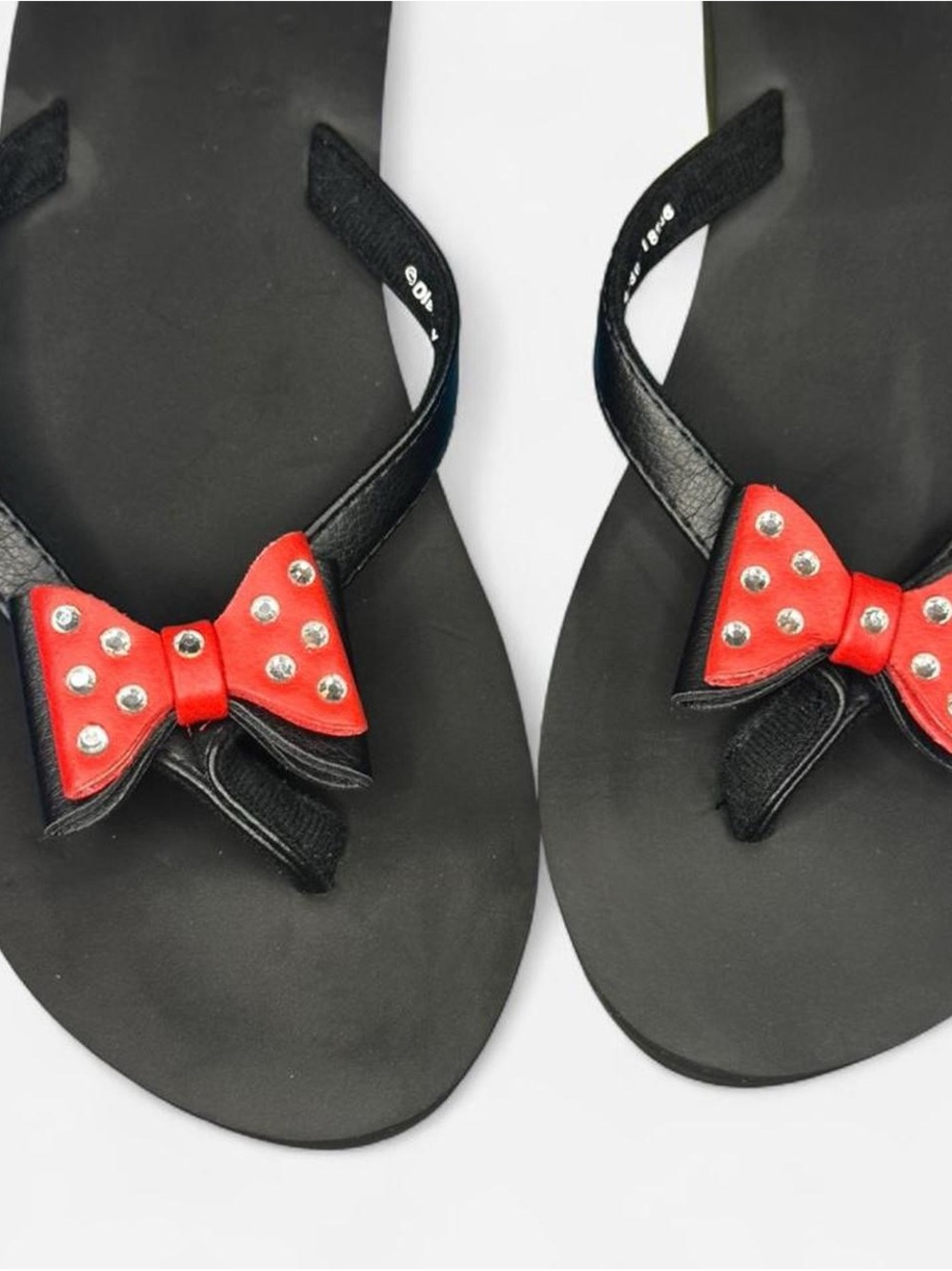 Disney Black Flip Flops with Red & Rhinestone Bow Accents - Picture 4 of 6